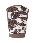 ZHABUXIAO Cow Pattern V Neck Layering Knit Sweater Vest Cow Print