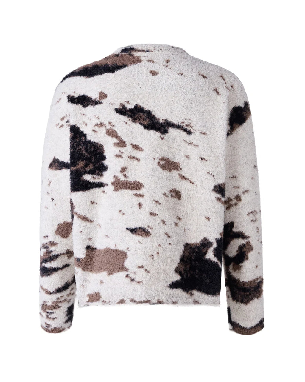 ZHABUXIAO Cow Pattern V Neck Textured Colorblock Knit Sweater Cow Print