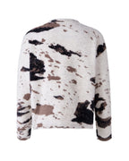 ZHABUXIAO Cow Pattern V Neck Textured Colorblock Knit Sweater Cow Print