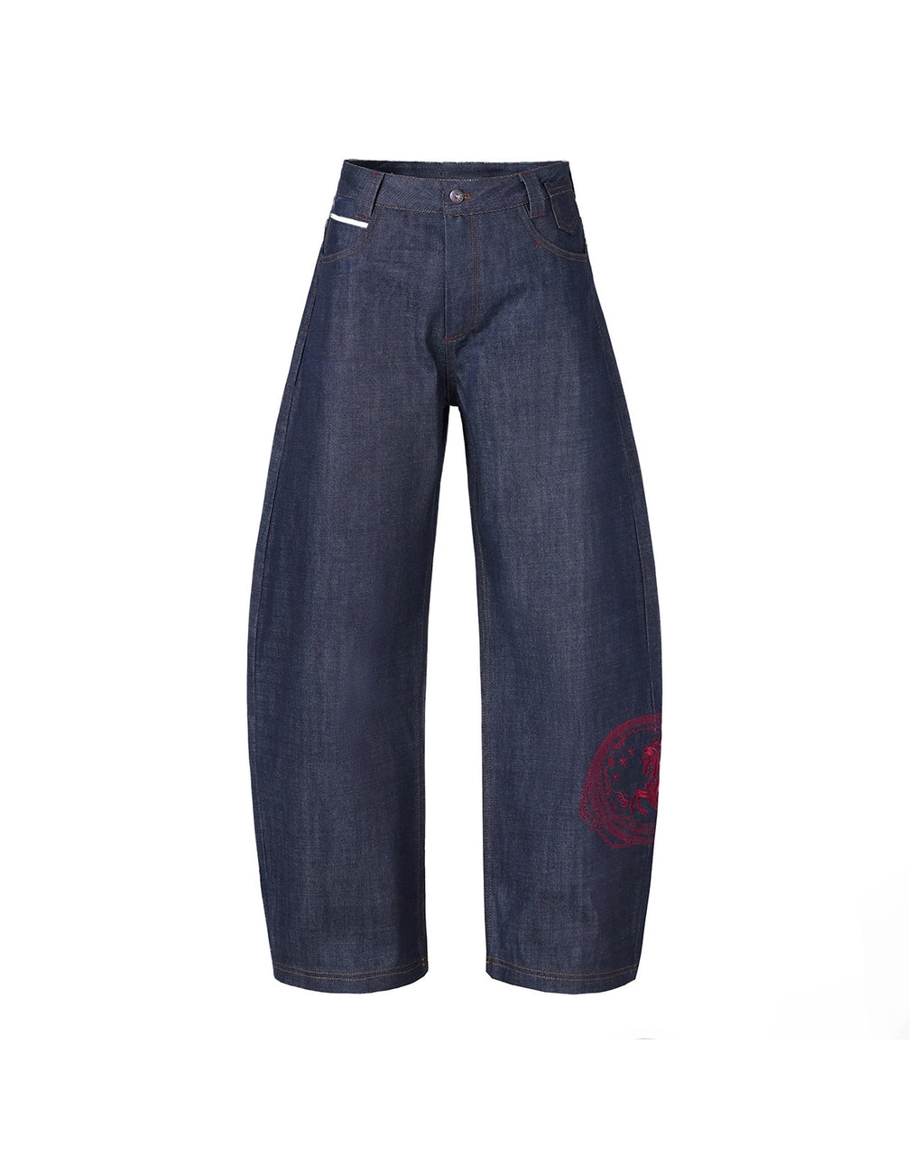 ZHABUXIAO Red Pegasus Embroidered Loose Curved Denim Jeans Blue