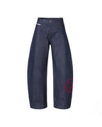 ZHABUXIAO Red Pegasus Embroidered Loose Curved Denim Jeans Blue