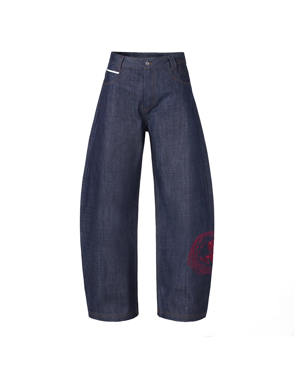 ZHABUXIAO Red Pegasus Embroidered Loose Curved Denim Jeans Blue