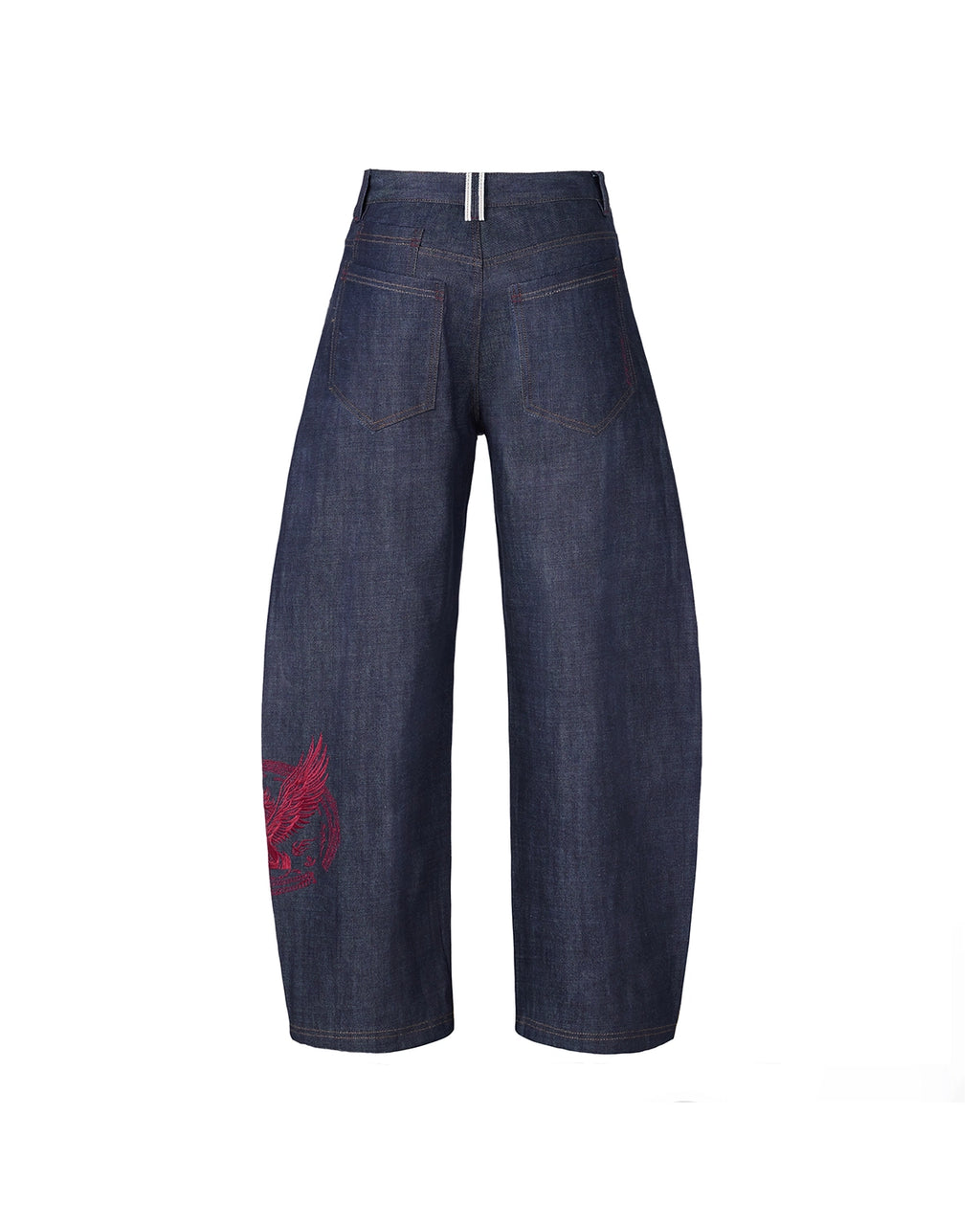 ZHABUXIAO Red Pegasus Embroidered Loose Curved Denim Jeans Blue