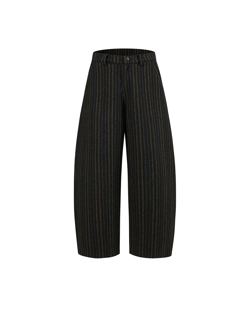 ZHABUXIAO Striped Woolen Satin Lined Curved Wide Trousers Green