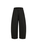 ZHABUXIAO Striped Woolen Satin Lined Curved Wide Trousers Green