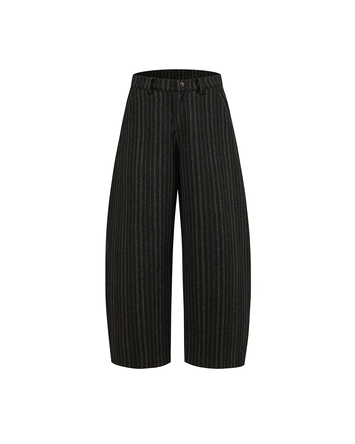 ZHABUXIAO Striped Woolen Satin Lined Curved Wide Trousers Green