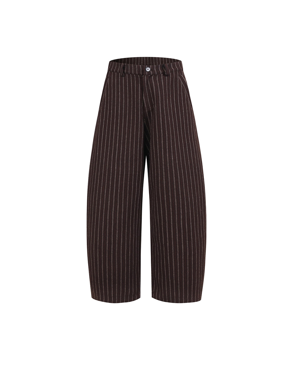 ZHABUXIAO Striped Woolen Satin Lined Curved Wide Trousers Brown