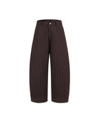 ZHABUXIAO Striped Woolen Satin Lined Curved Wide Trousers Brown