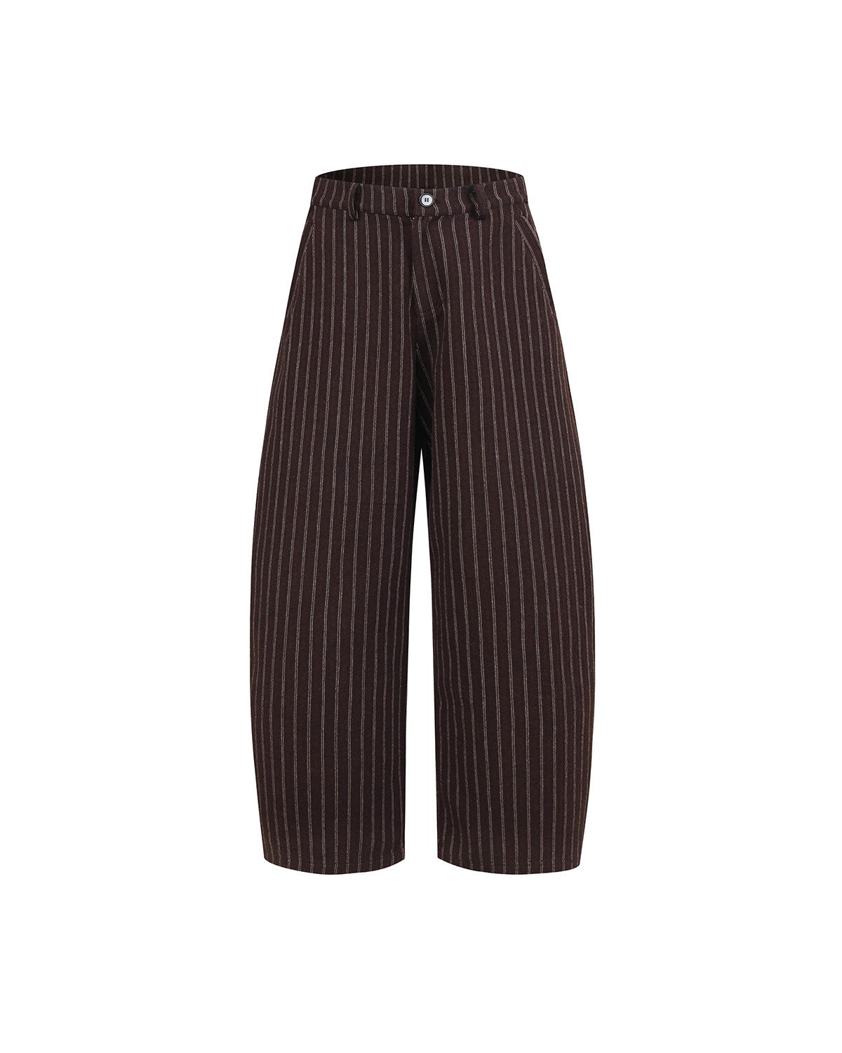 ZHABUXIAO Striped Woolen Satin Lined Curved Wide Trousers Brown