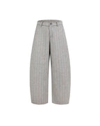ZHABUXIAO Striped Woolen Satin Lined Curved Wide Trousers Gray