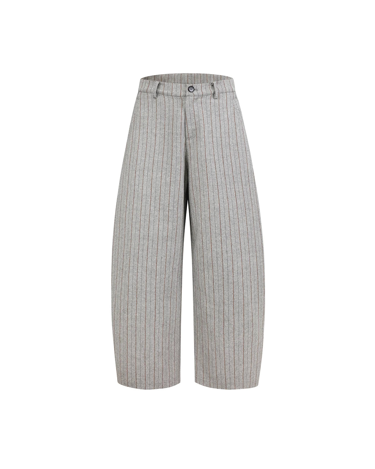 ZHABUXIAO Striped Woolen Satin Lined Curved Wide Trousers Gray