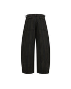 ZHABUXIAO Striped Woolen Satin Lined Curved Wide Trousers Green