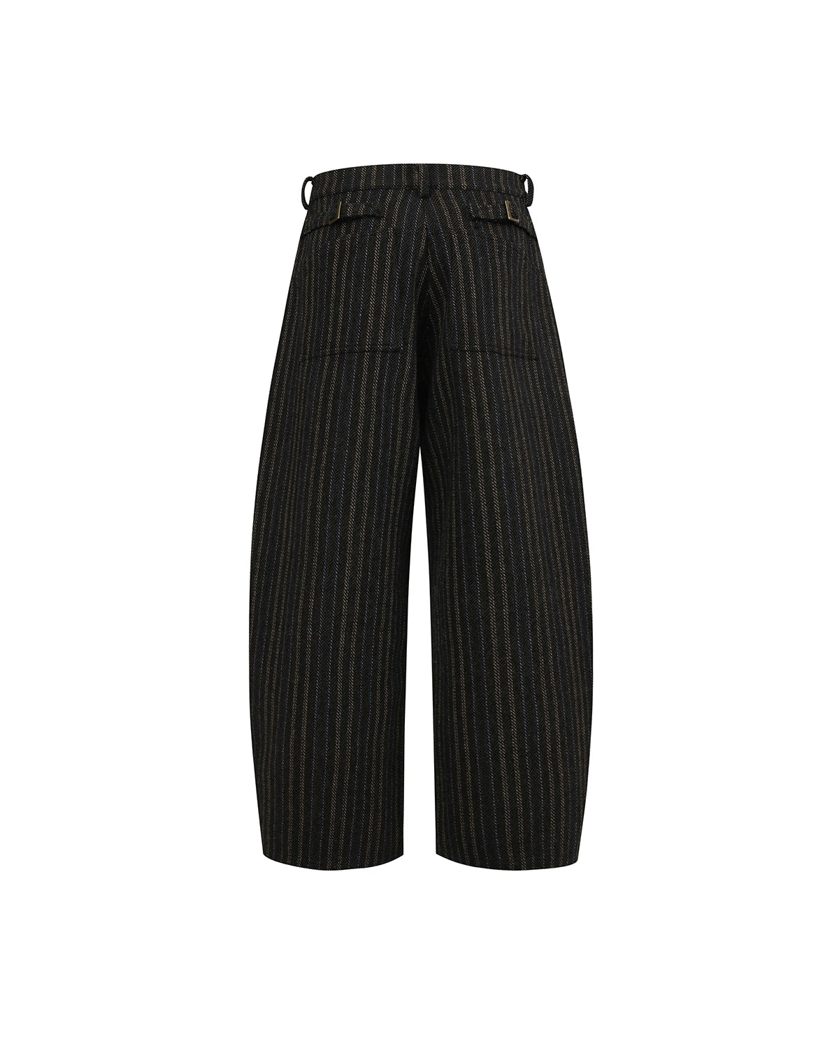 ZHABUXIAO Striped Woolen Satin Lined Curved Wide Trousers Green