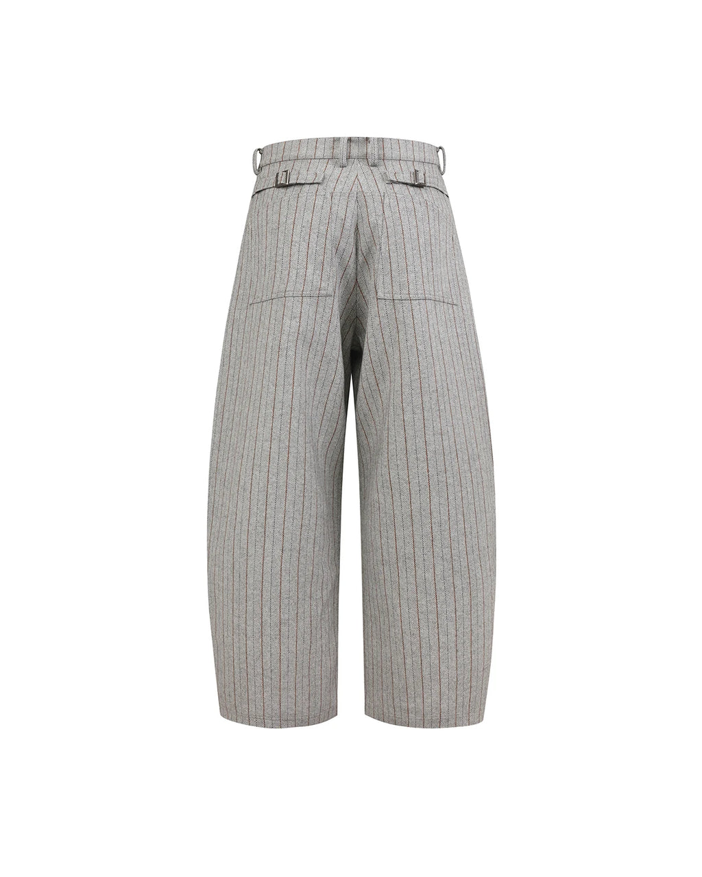 ZHABUXIAO Striped Woolen Satin Lined Curved Wide Trousers Gray