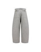 ZHABUXIAO Striped Woolen Satin Lined Curved Wide Trousers Gray
