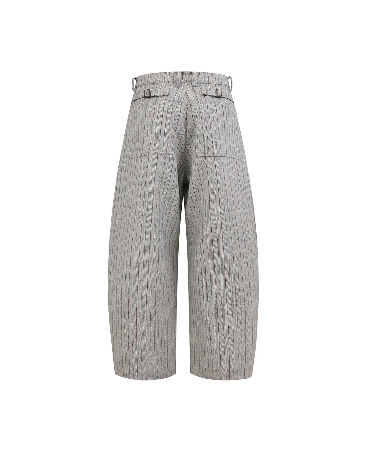 ZHABUXIAO Striped Woolen Satin Lined Curved Wide Trousers Gray