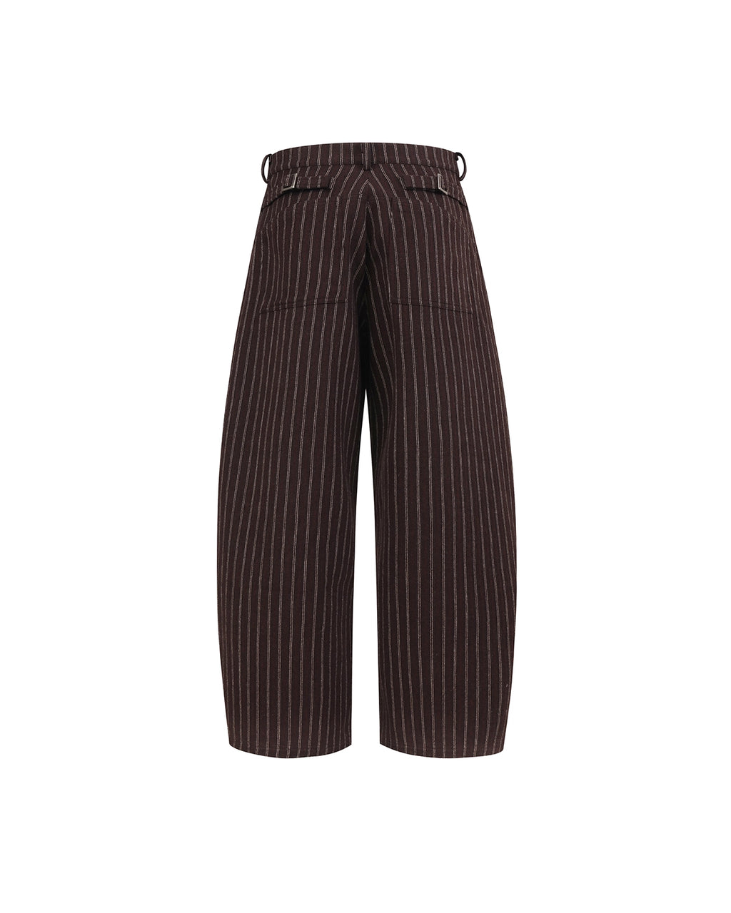 ZHABUXIAO Striped Woolen Satin Lined Curved Wide Trousers Brown