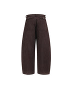 ZHABUXIAO Striped Woolen Satin Lined Curved Wide Trousers Brown