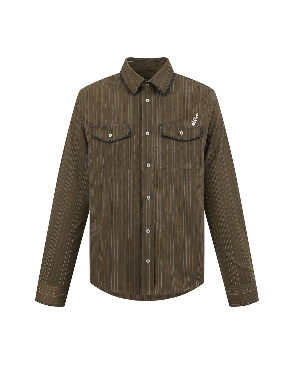 ZHABUXIAO Houndstooth Striped Metal Button Long Sleeve Shirt Green