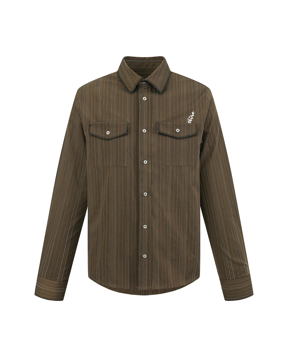 ZHABUXIAO Houndstooth Striped Metal Button Long Sleeve Shirt Green