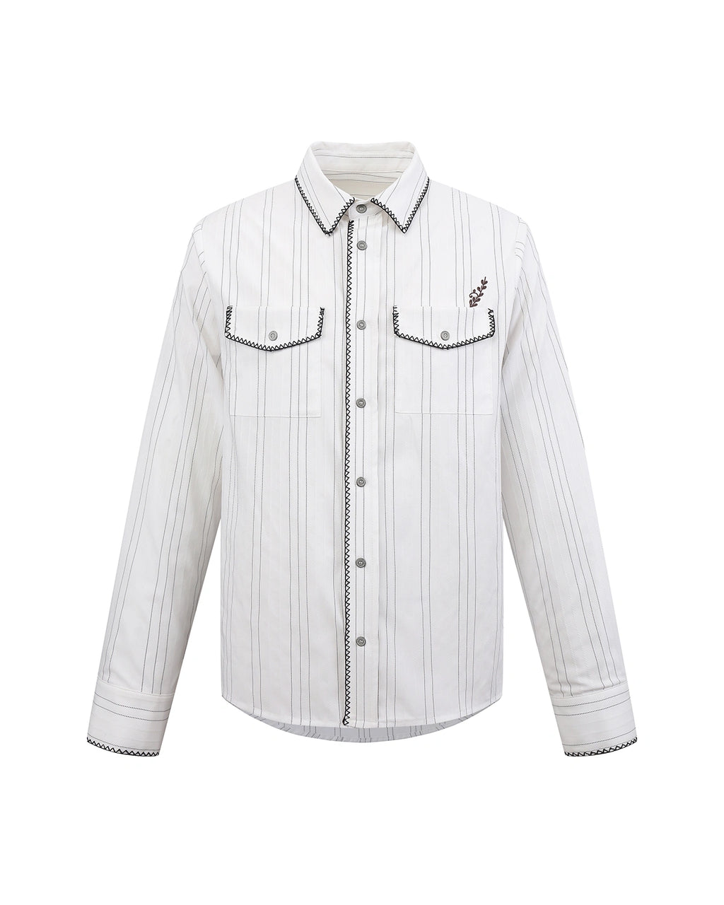 ZHABUXIAO Houndstooth Striped Metal Button Long Sleeve Shirt White