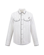 ZHABUXIAO Houndstooth Striped Metal Button Long Sleeve Shirt White