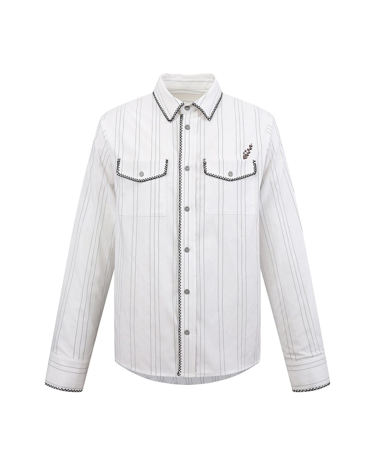 ZHABUXIAO Houndstooth Striped Metal Button Long Sleeve Shirt White