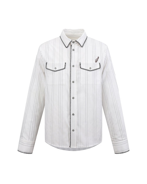 ZHABUXIAO Houndstooth Striped Metal Button Long Sleeve Shirt White