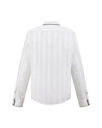 ZHABUXIAO Houndstooth Striped Metal Button Long Sleeve Shirt White