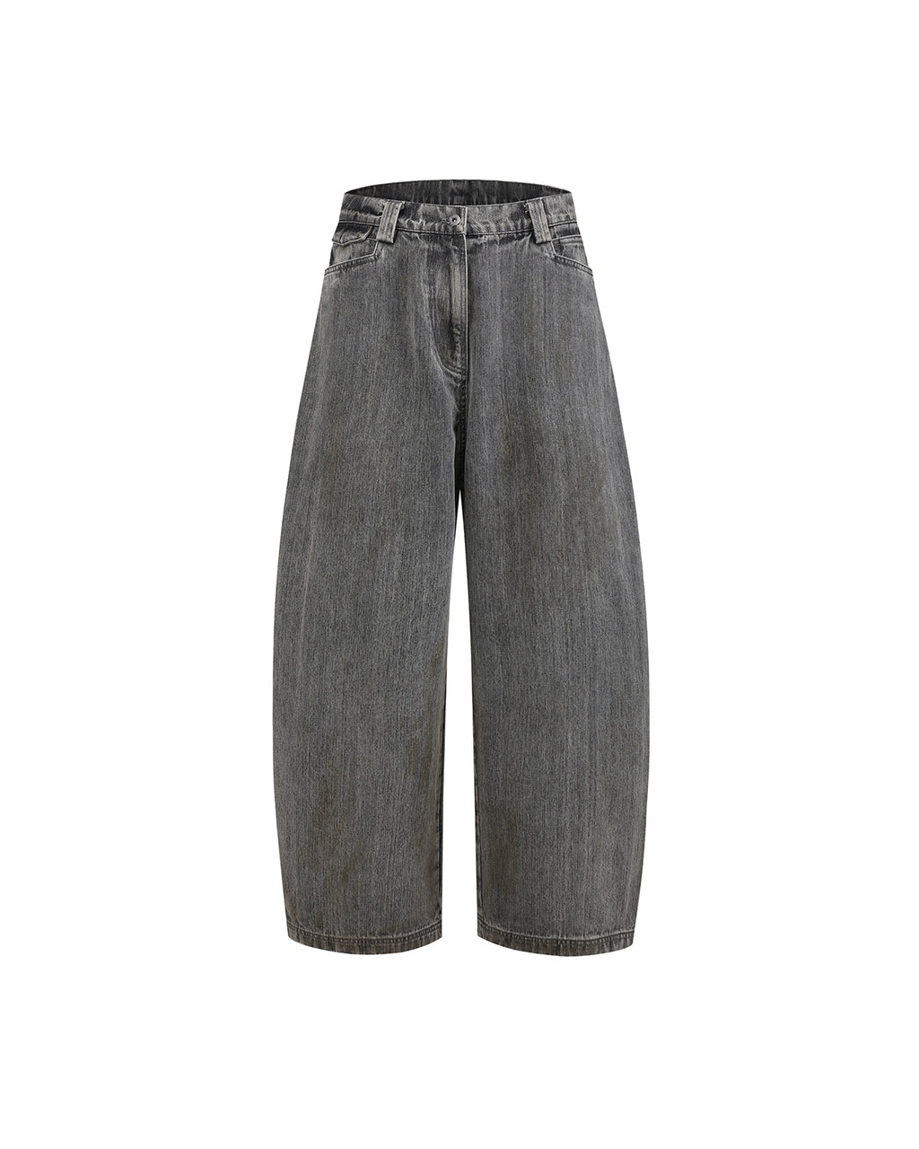 ZHABUXIAO Washed Slub Denim Double Pocket Curved Wide Jeans Gray