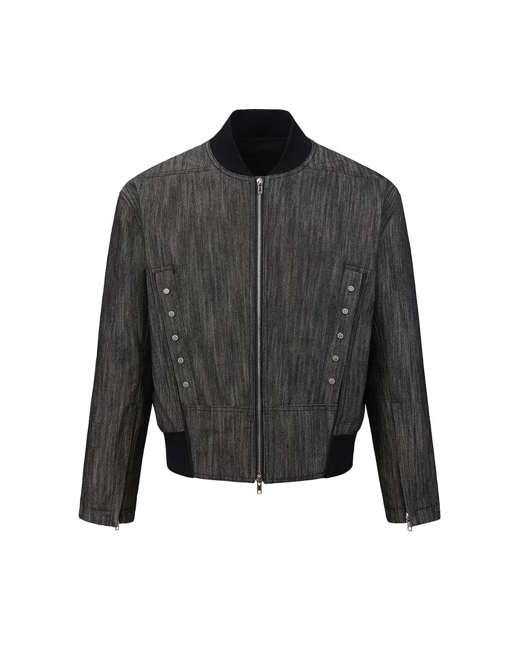 ZHABUXIAO Slub Denim Heavy Studded Baseball Denim Jacket Black