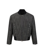 ZHABUXIAO Slub Denim Heavy Studded Baseball Denim Jacket Black