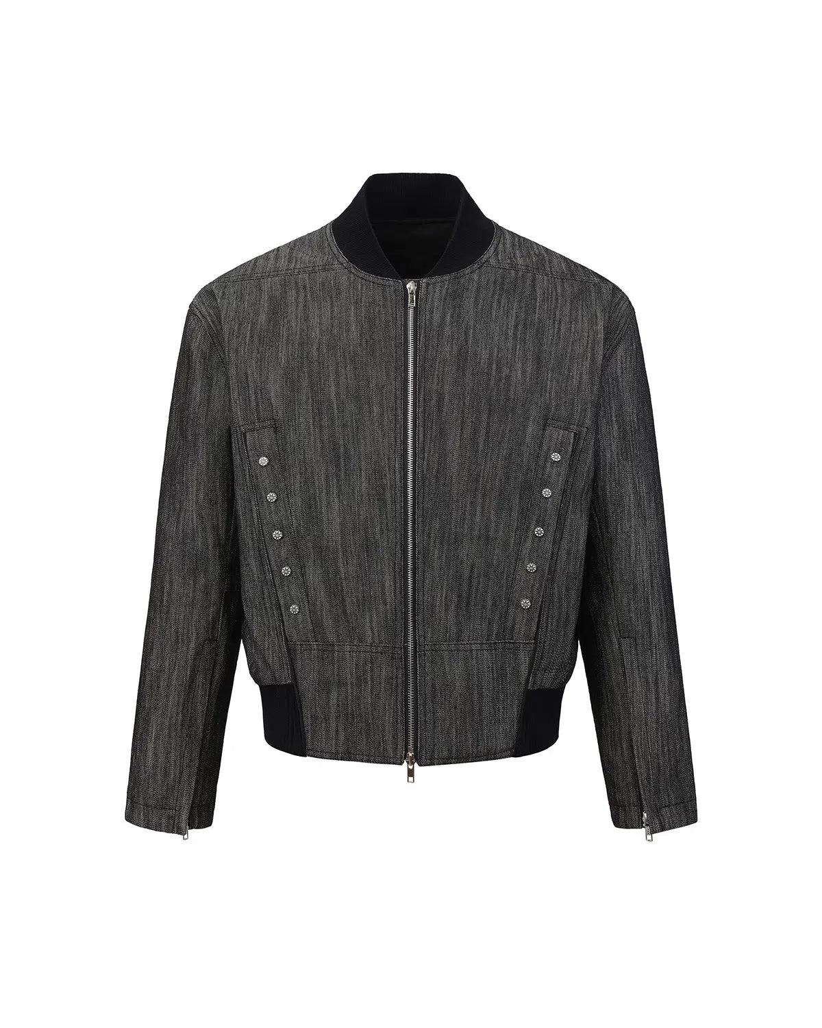 ZHABUXIAO Slub Denim Heavy Studded Baseball Denim Jacket Black
