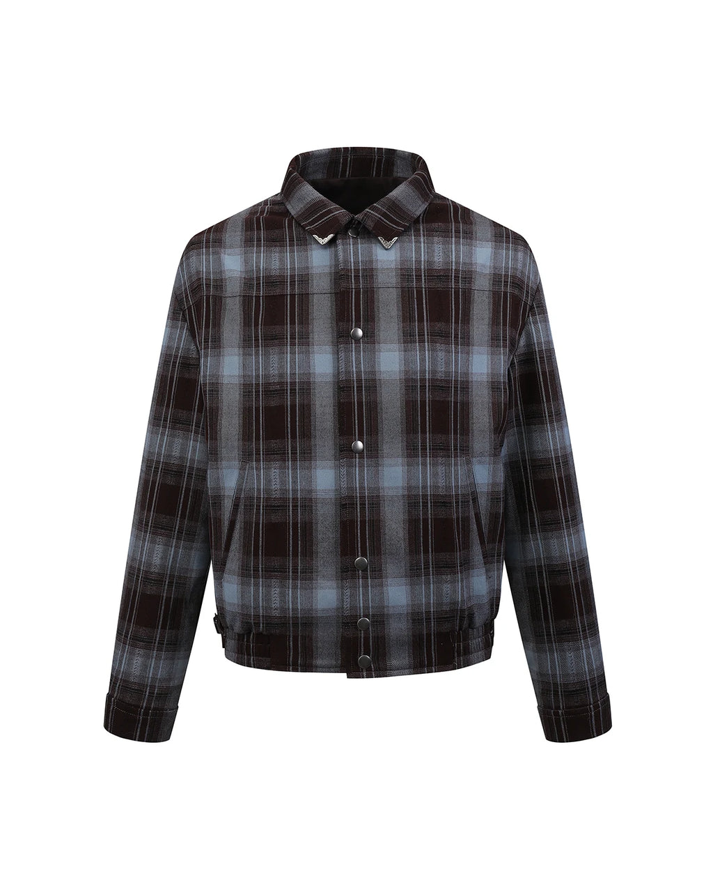 ZHABUXIAO American Retro Brushed Plaid Lapel Shirt Jacket Blue & Brown