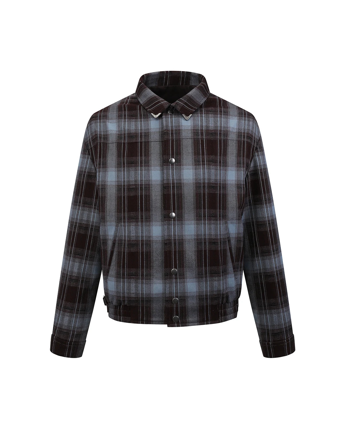 ZHABUXIAO American Retro Brushed Plaid Lapel Shirt Jacket Blue & Brown