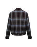 ZHABUXIAO American Retro Brushed Plaid Lapel Shirt Jacket Blue & Brown