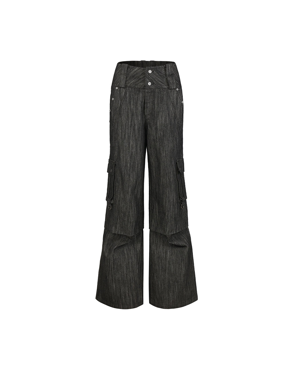 ZHABUXIAO Double Waist Multi Pocket Tough Wide Denim Jeans Black