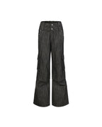 ZHABUXIAO Double Waist Multi Pocket Tough Wide Denim Jeans Black
