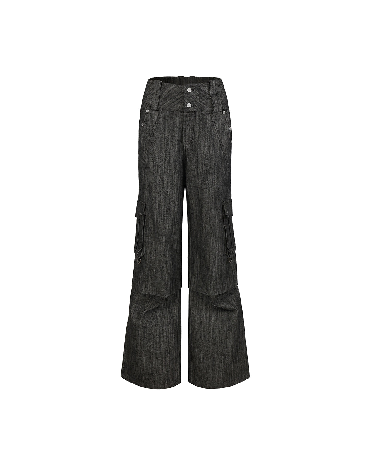ZHABUXIAO Double Waist Multi Pocket Tough Wide Denim Jeans Black