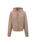 ZHABUXIAO Cable Knit Lambswool Hooded Soft Cardigan Sweater Gray & Khaki
