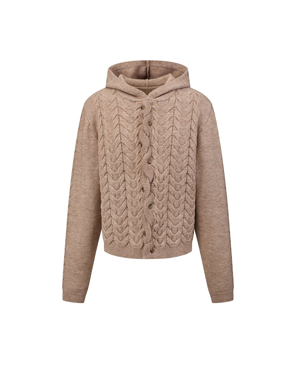 ZHABUXIAO Cable Knit Lambswool Hooded Soft Cardigan Sweater Gray & Khaki