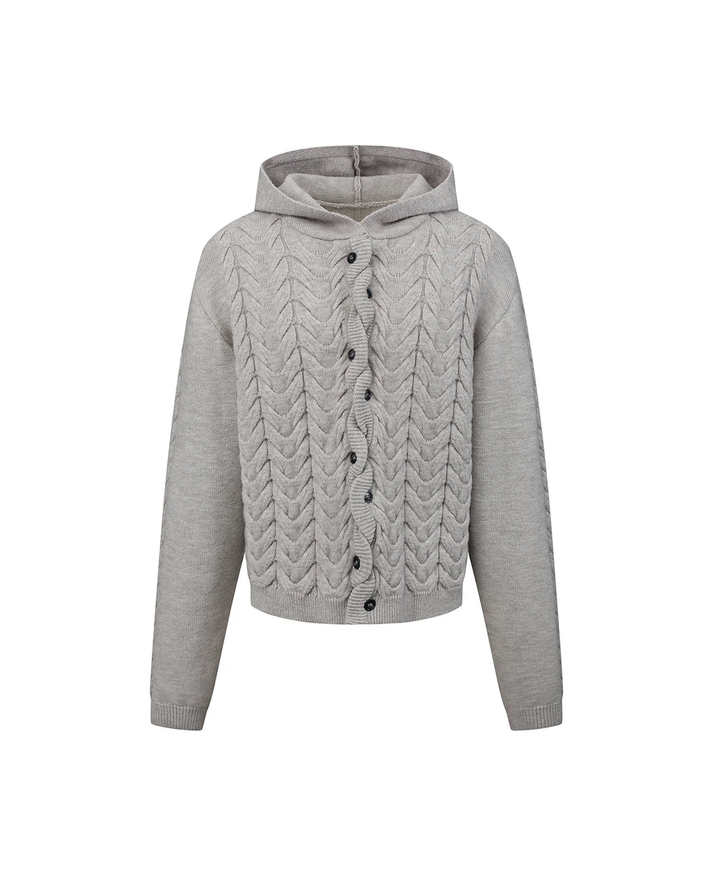 ZHABUXIAO Cable Knit Lambswool Hooded Soft Cardigan Sweater Gray & Khaki