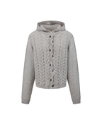 ZHABUXIAO Cable Knit Lambswool Hooded Soft Cardigan Sweater Gray & Khaki