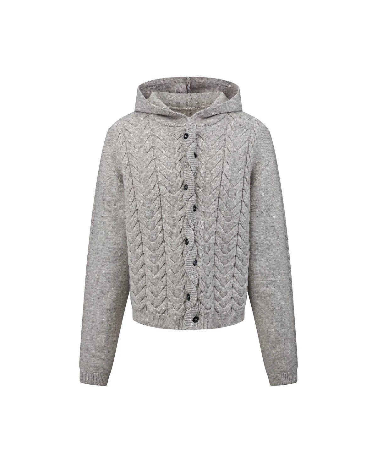 ZHABUXIAO Cable Knit Lambswool Hooded Soft Cardigan Sweater Gray & Khaki
