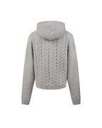 ZHABUXIAO Cable Knit Lambswool Hooded Soft Cardigan Sweater Gray & Khaki