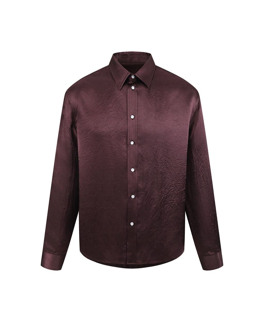ZHABUXIAO Elegant Crinkled Acetate Satin Long Sleeve Shirt Dark Purple