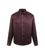 ZHABUXIAO Elegant Crinkled Acetate Satin Long Sleeve Shirt Dark Purple