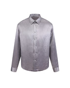 ZHABUXIAO Elegant Crinkled Acetate Satin Long Sleeve Shirt Dusty Purple