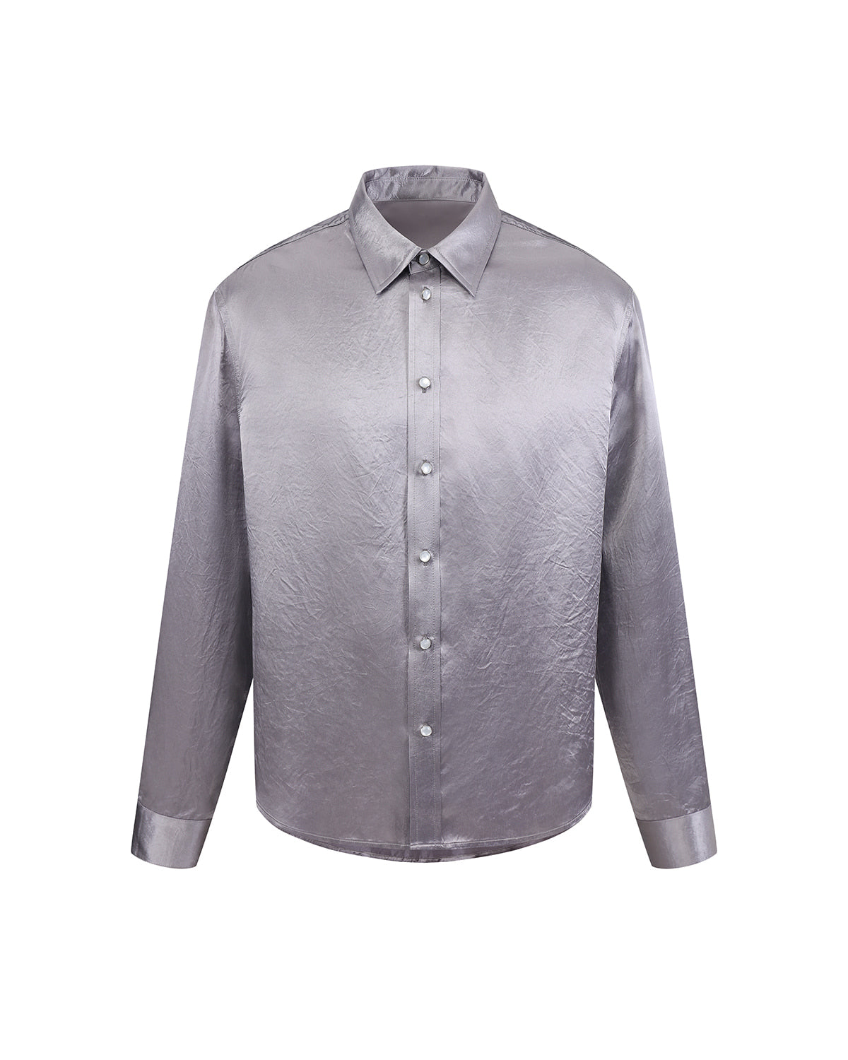 ZHABUXIAO Elegant Crinkled Acetate Satin Long Sleeve Shirt Dusty Purple