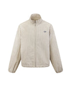 ZHABUXIAO Striped Linen Breathable Drawstring Zipper Jacket Apricot